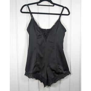NBD Revolve Black Deep V-Neck Sleeveless Romper Playsuit Lace Trim XS